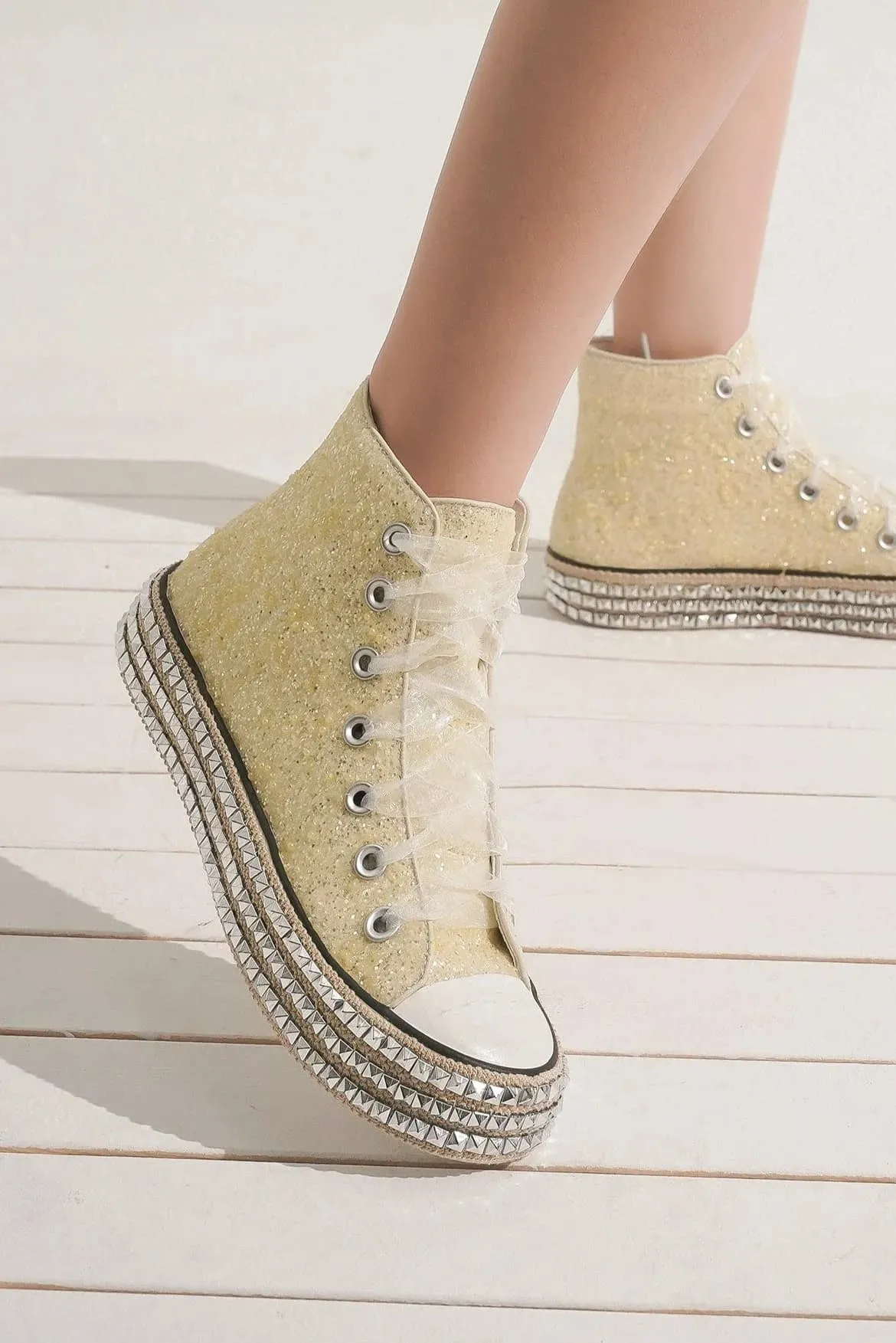 Lace-Up Studded Platform Sneakers