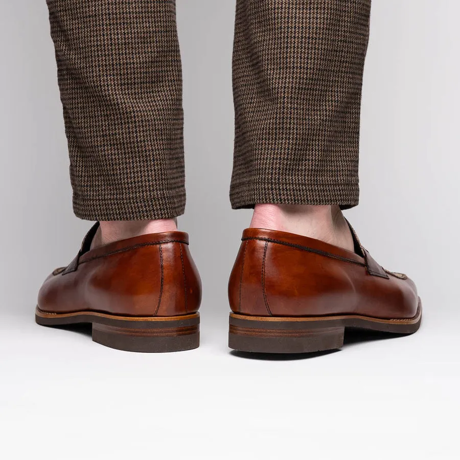 Lago Italian Calfskin and Linen Loafer in Cognac by Zelli Italia