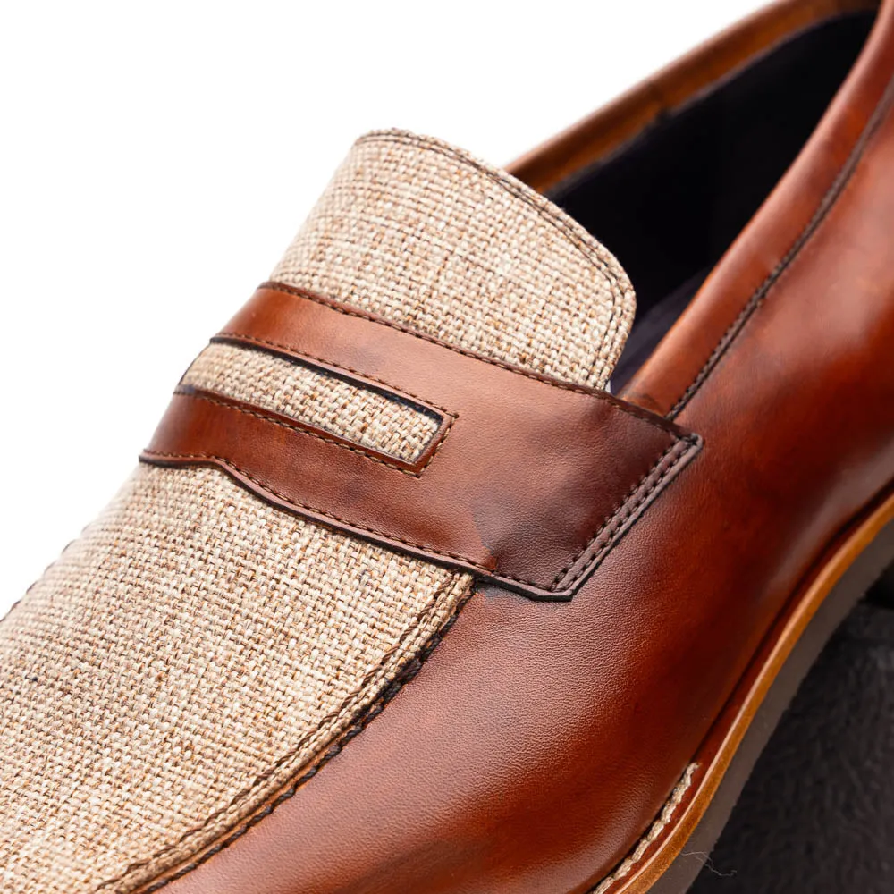 Lago Italian Calfskin and Linen Loafer in Cognac by Zelli Italia