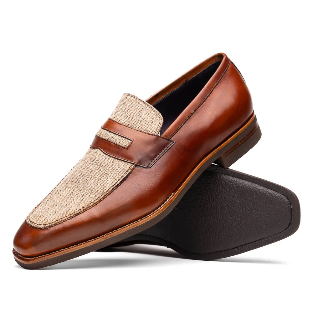 Lago Italian Calfskin and Linen Loafer in Cognac by Zelli Italia