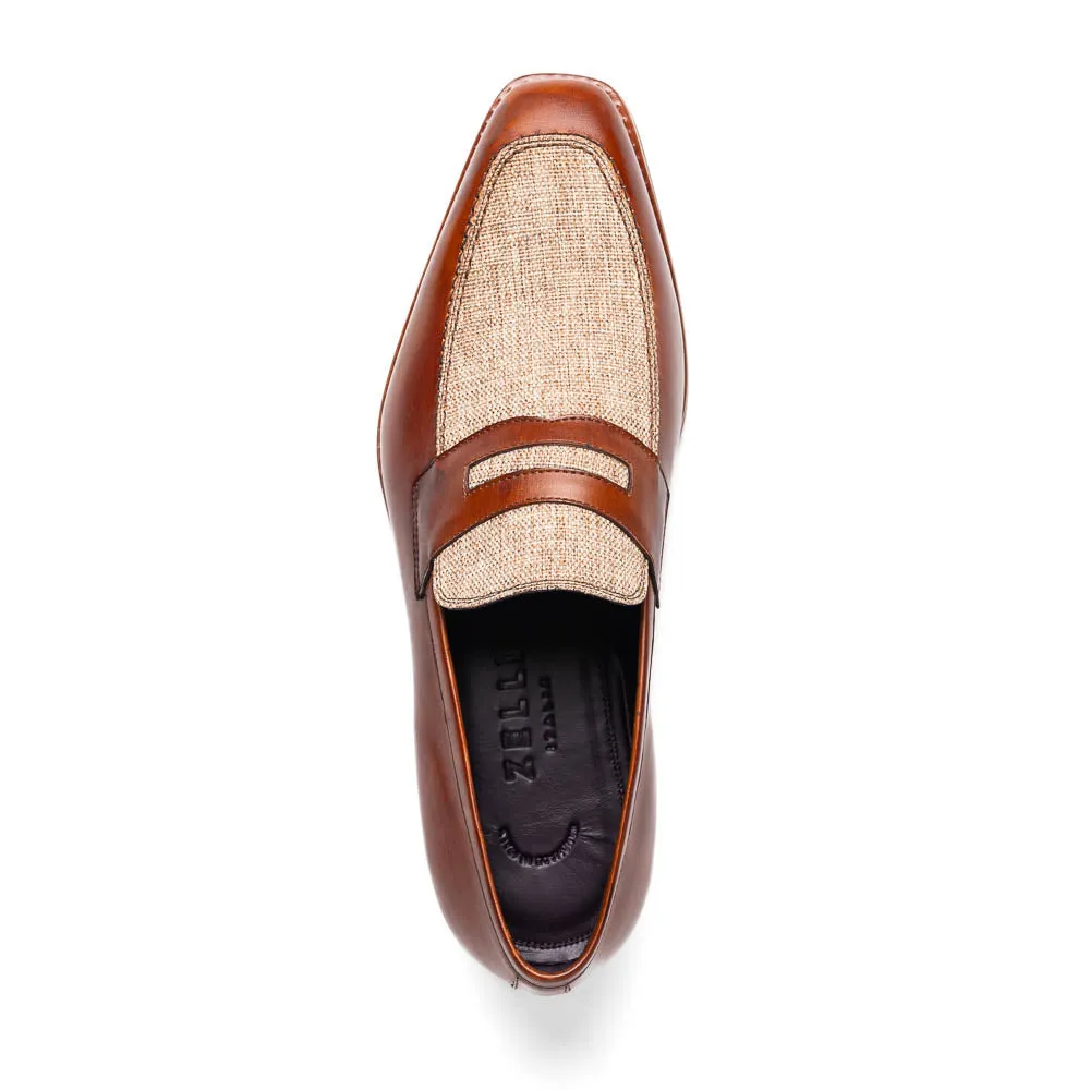 Lago Italian Calfskin and Linen Loafer in Cognac by Zelli Italia