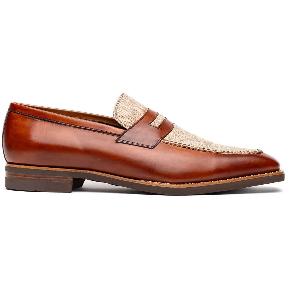 Lago Italian Calfskin and Linen Loafer in Cognac by Zelli Italia