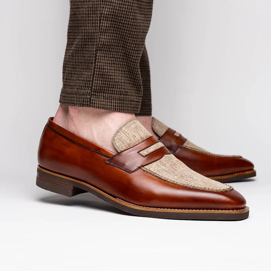 Lago Italian Calfskin and Linen Loafer in Cognac by Zelli Italia