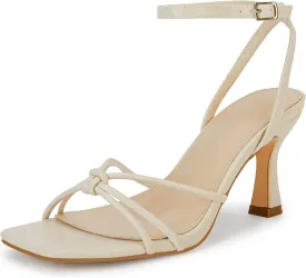 LAICIGO Women's Square Open Toe Heeled Sandals Stiletto Kitten Heel Ankle Buckle Strap Slingback Summer Dress Sandals