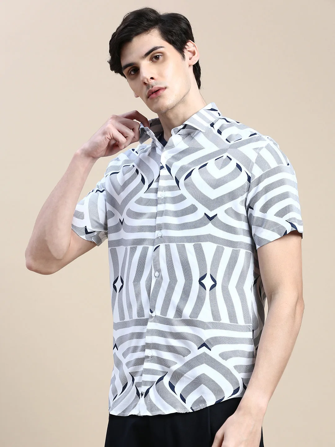 Men White Graphics Casual Shirt