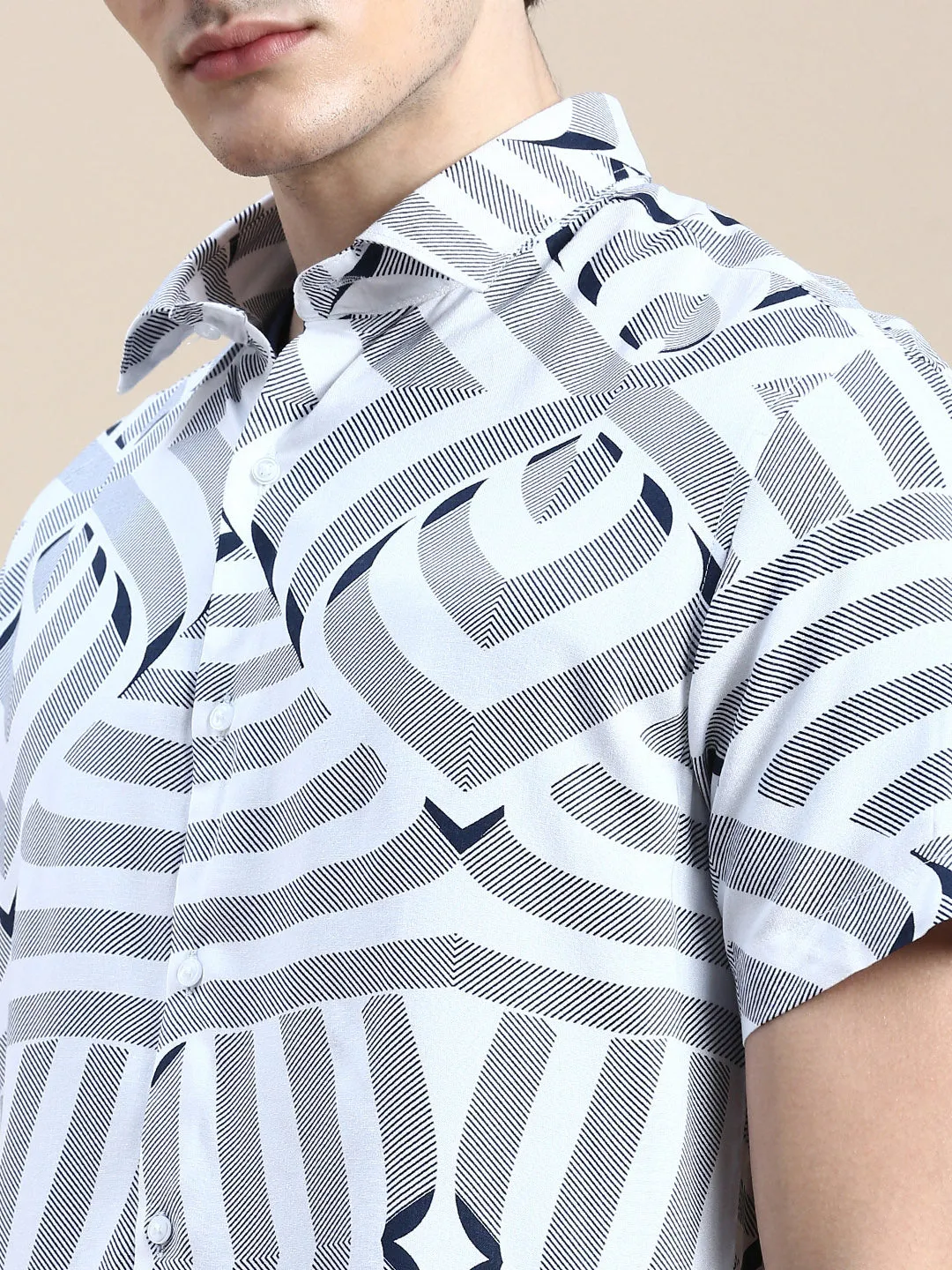 Men White Graphics Casual Shirt