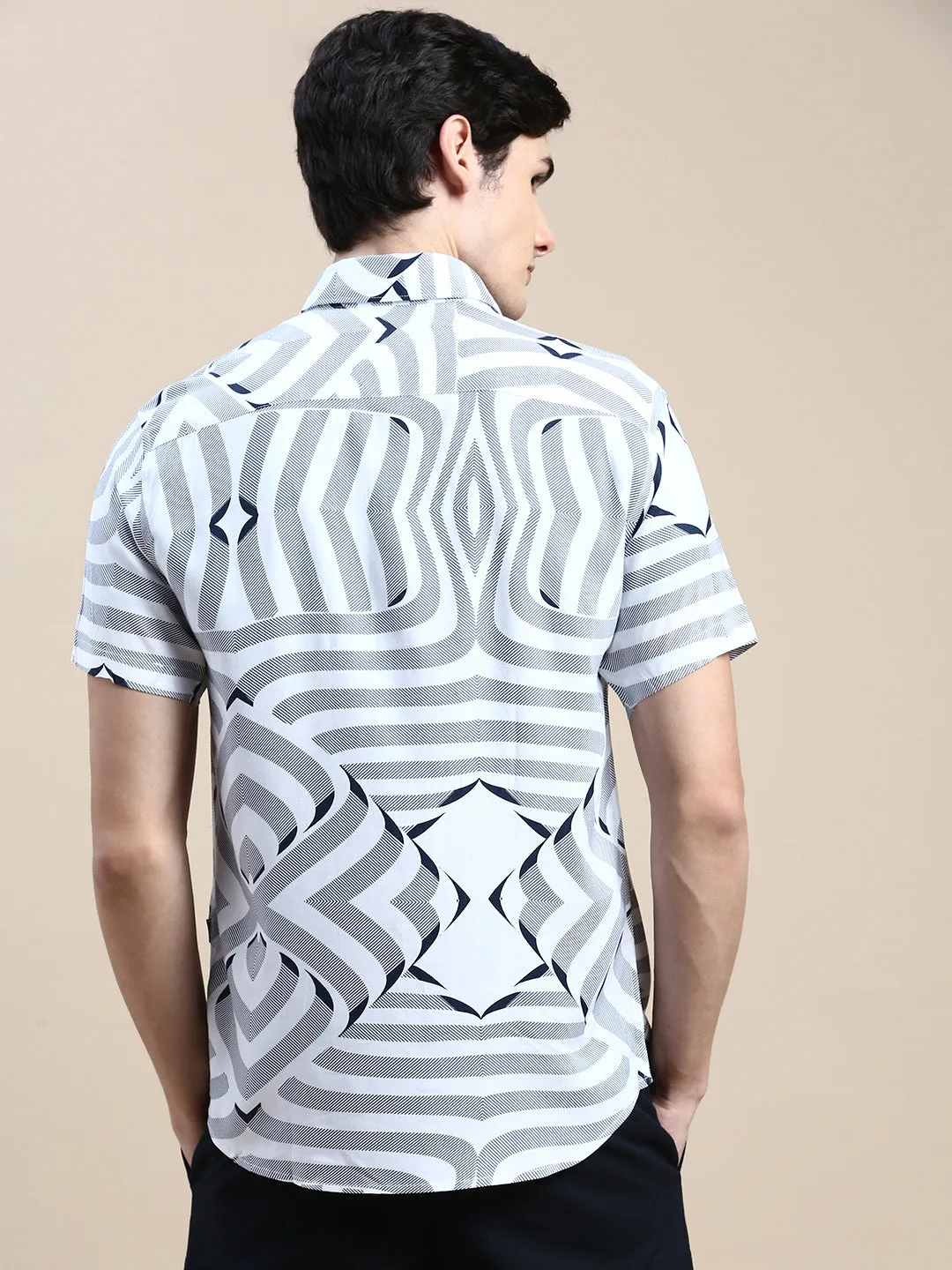 Men White Graphics Casual Shirt