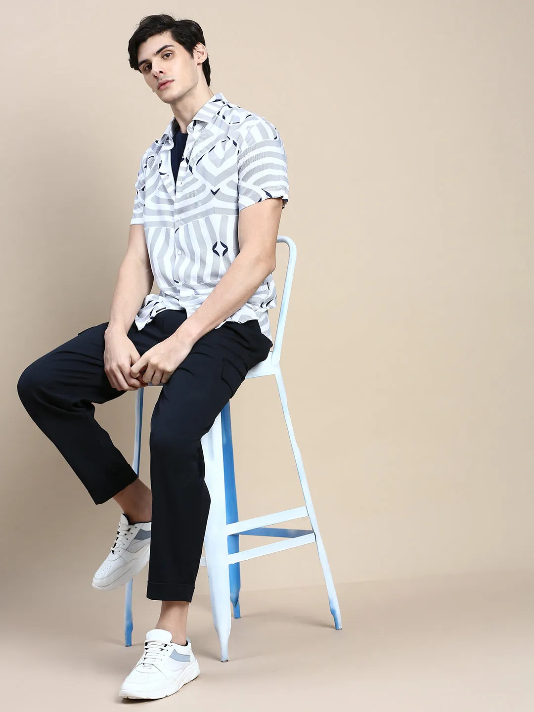Men White Graphics Casual Shirt