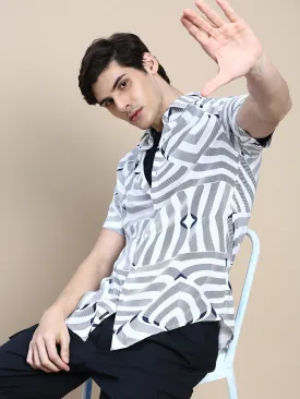 Men White Graphics Casual Shirt