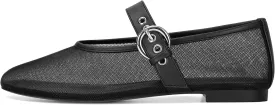 MICIFA Leopard Mesh Ballet Flats for Women Round Toe Mary Jane Buckle Flats Fall Comfortable Casual Dress Shoes
