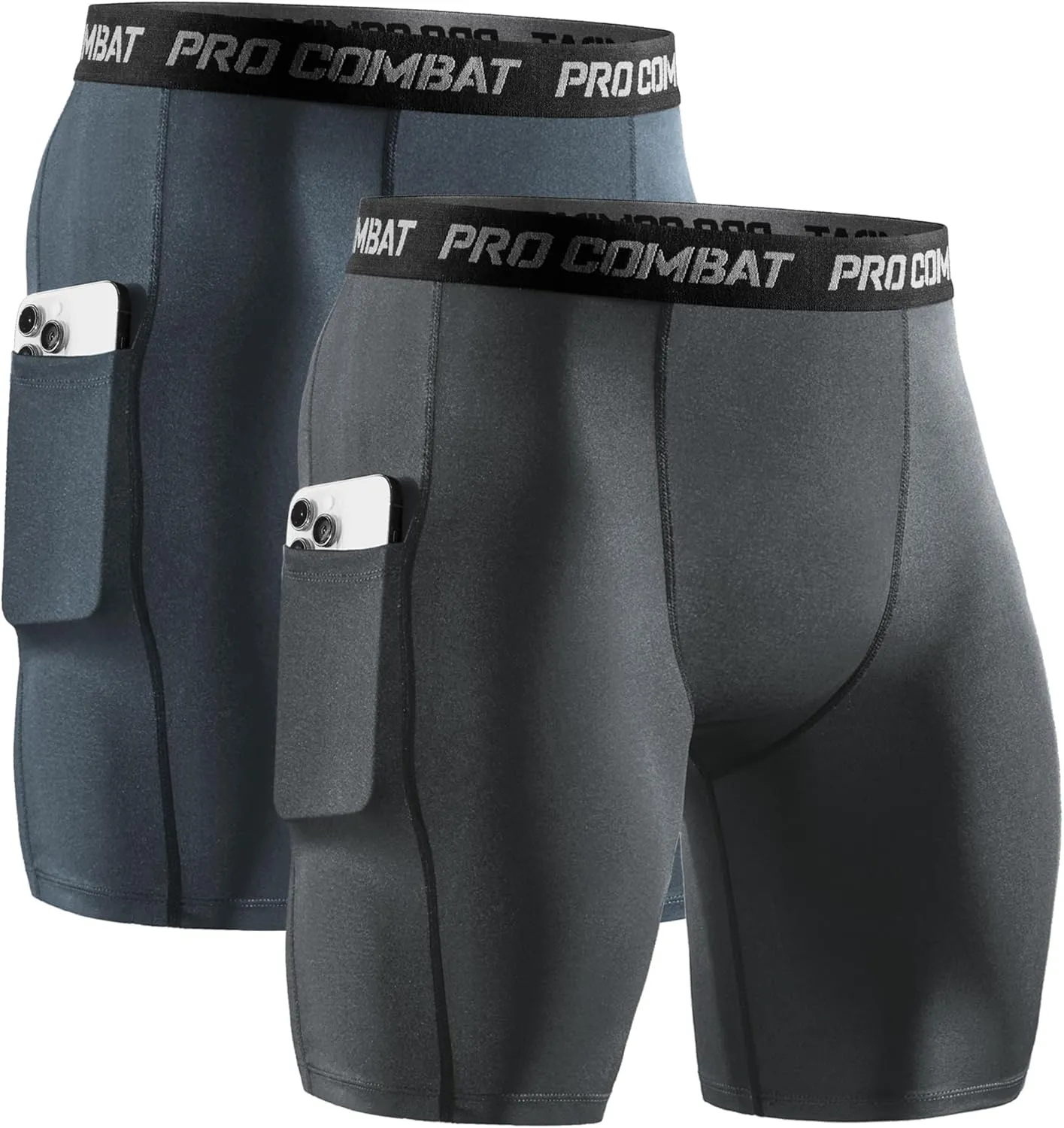 Niksa 2/4 Pack Compression Shorts Men with Pocket, Spandex Running Shorts Sport Athletic Workout Performance Underwear