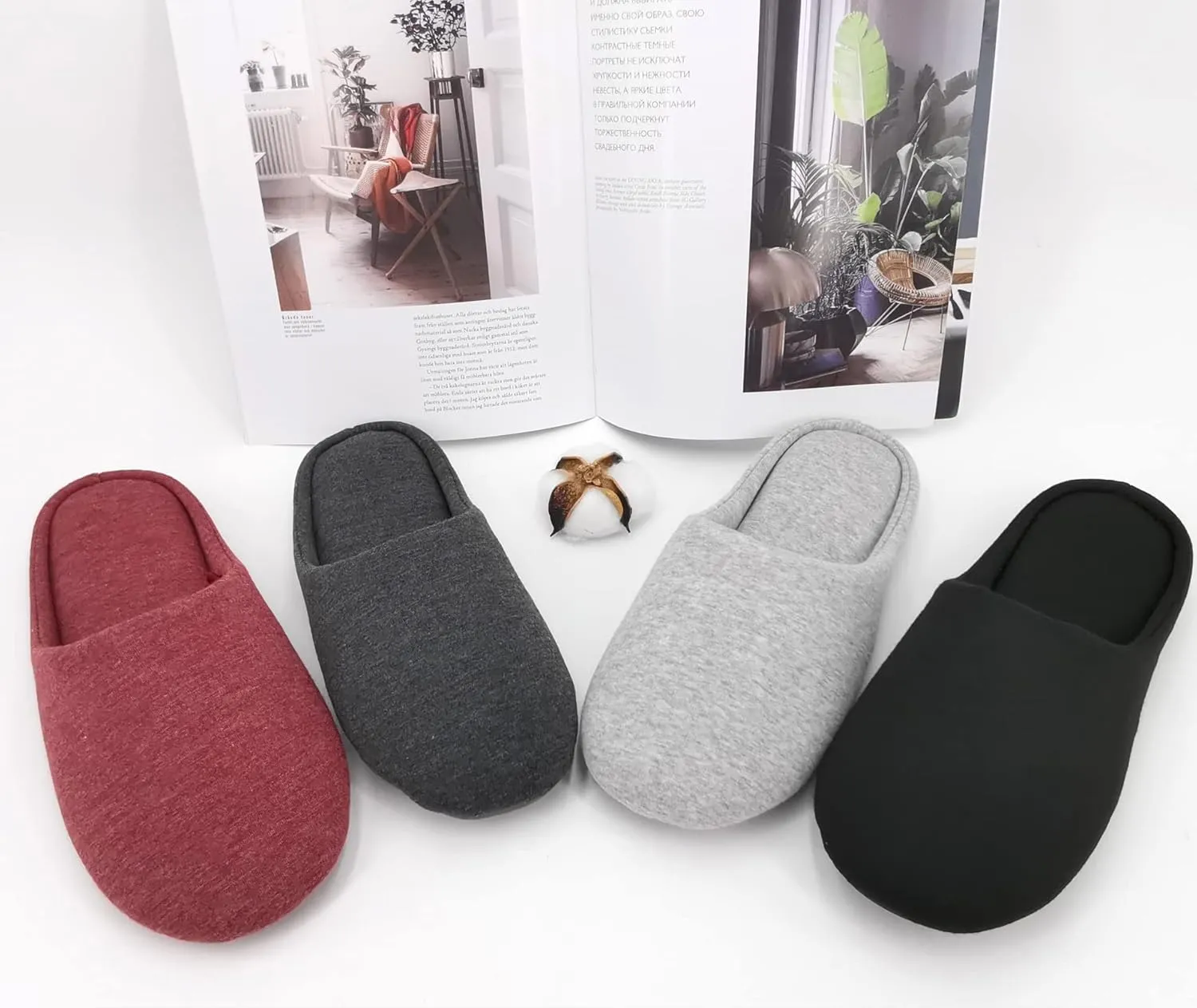 ofoot Women's Memory Foam Cotton House Slippers for Summer - Comfortable,Washable Indoor Bedroom Shoes with Non-Slip Rubber Outsoles