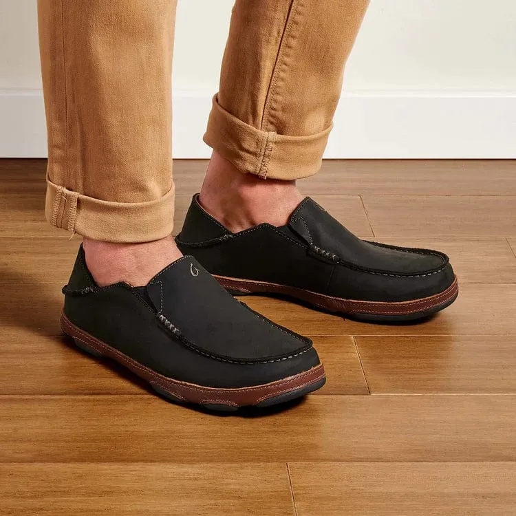 OluKai Men's Moloa Slip Ons- Black/Toffee