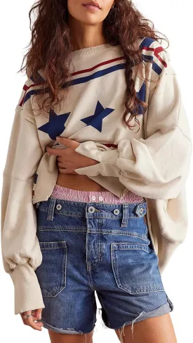Oversized Graphic Swearshirts Women Y2k Crewneck Long Sleeve Drop Shoulder Shirts Top Vintage Jacket Sweater
