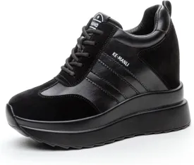 Platform Sneakers for Women - High Hidden Heel Wedge Fashion Leather Chunky Lace up Wedge Tennis Shoes Increasing 3.94 inch