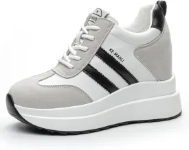 Platform Sneakers for Women - High Hidden Heel Wedge Fashion Leather Chunky Lace up Wedge Tennis Shoes Increasing 3.94 inch