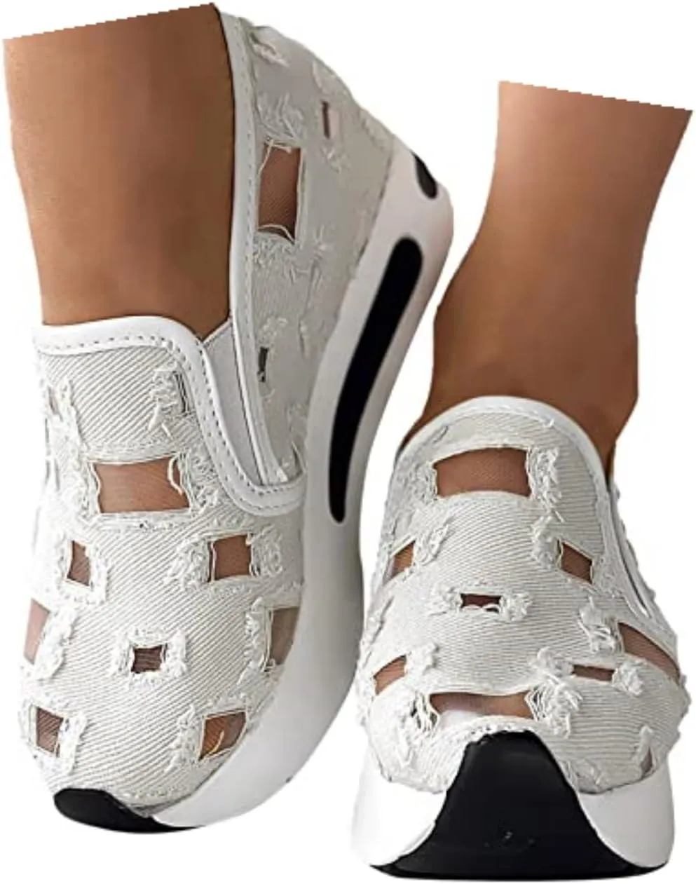 Platform Wedge Floral Women's Fashion Sneakers Breathable Walking Shoes Mesh Slip On Sneakers Women Casual Embroidery Sneakers Comfort Work Shoes Outdoor Travel Hidden High Heels Shoes