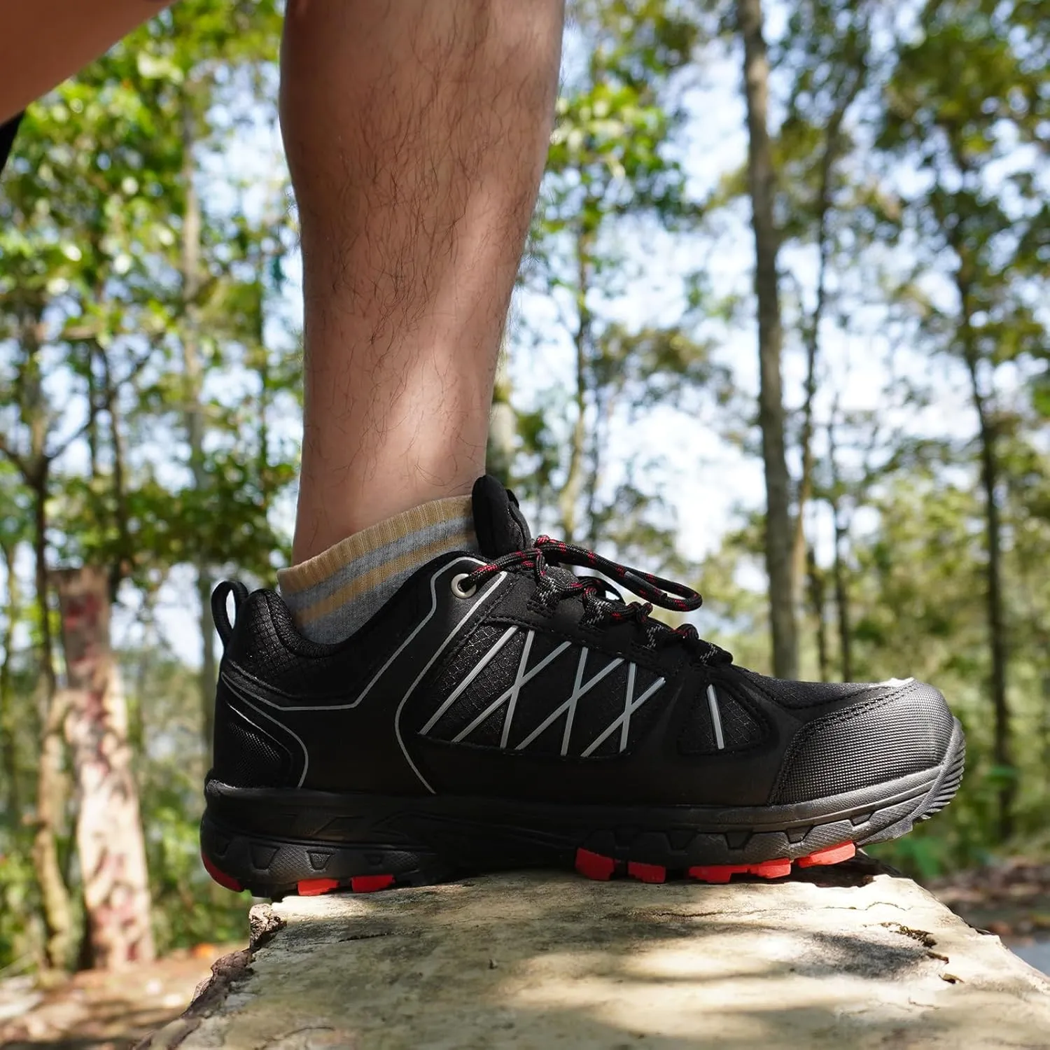 Queday Men's Waterproof Hiking Shoes Lightweight Anti Slip Outdoor Ankle Boots Breathable Hike Trekking Trails Shoes