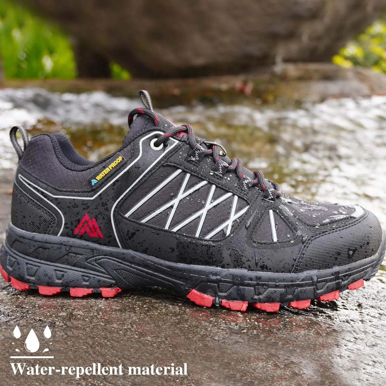 Queday Men's Waterproof Hiking Shoes Lightweight Anti Slip Outdoor Ankle Boots Breathable Hike Trekking Trails Shoes