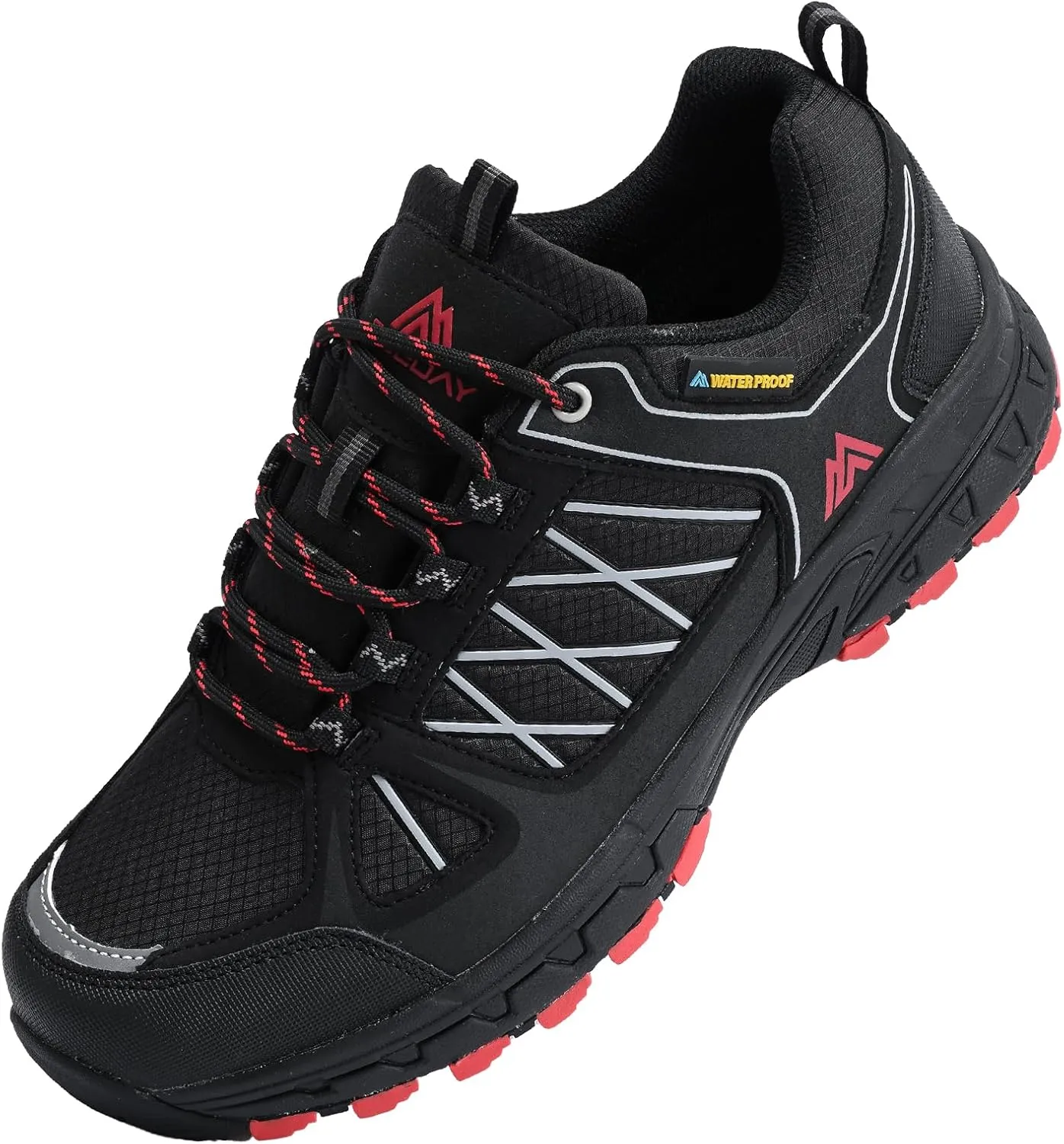 Queday Men's Waterproof Hiking Shoes Lightweight Anti Slip Outdoor Ankle Boots Breathable Hike Trekking Trails Shoes