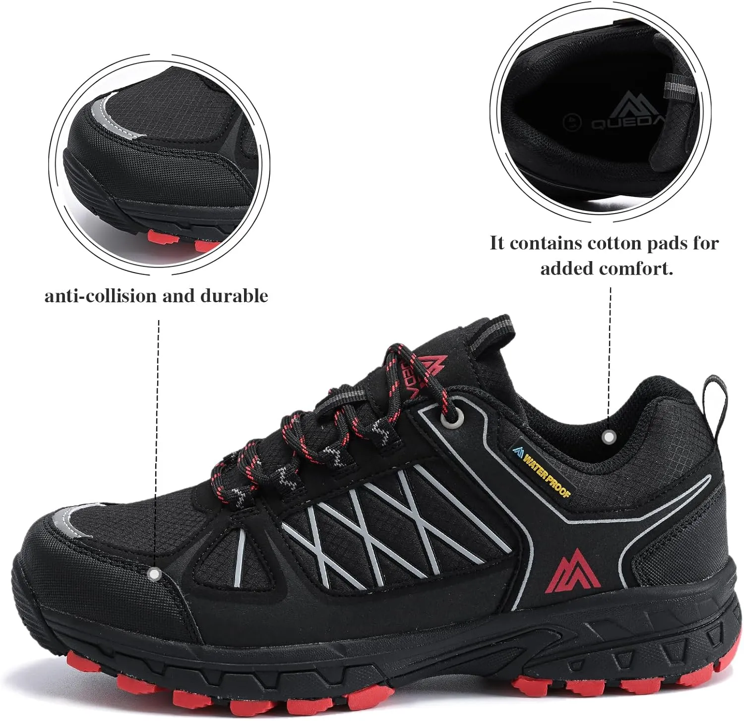 Queday Men's Waterproof Hiking Shoes Lightweight Anti Slip Outdoor Ankle Boots Breathable Hike Trekking Trails Shoes