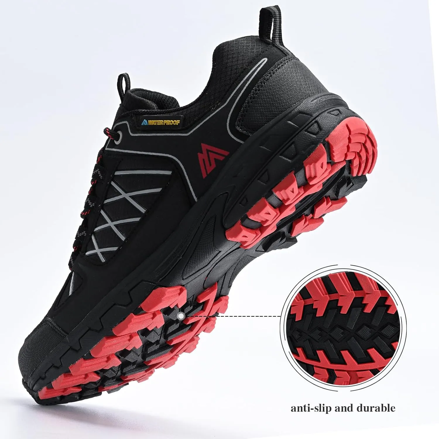 Queday Men's Waterproof Hiking Shoes Lightweight Anti Slip Outdoor Ankle Boots Breathable Hike Trekking Trails Shoes