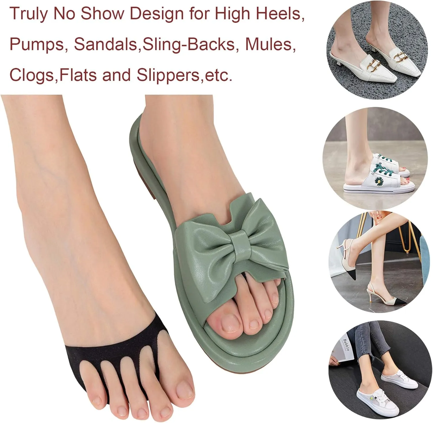 Relaxife Toe Topper Liner Socks Sponge Cushion No Show Women's Toeless Half Socks for High Heels Sandals Sling back