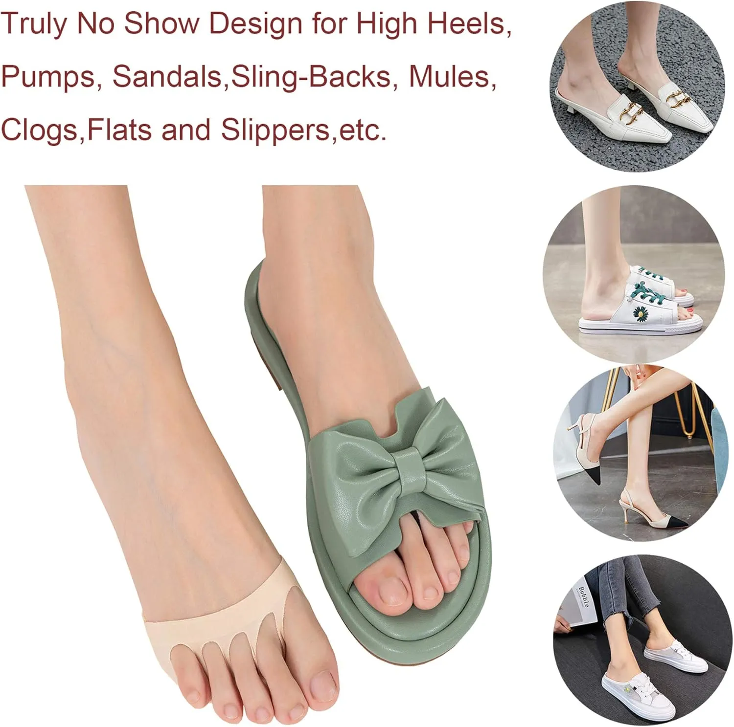 Relaxife Toe Topper Liner Socks Sponge Cushion No Show Women's Toeless Half Socks for High Heels Sandals Sling back