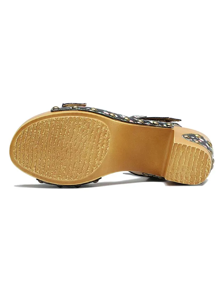 Retro Fashionable Handmade Leather Floral Sandals
