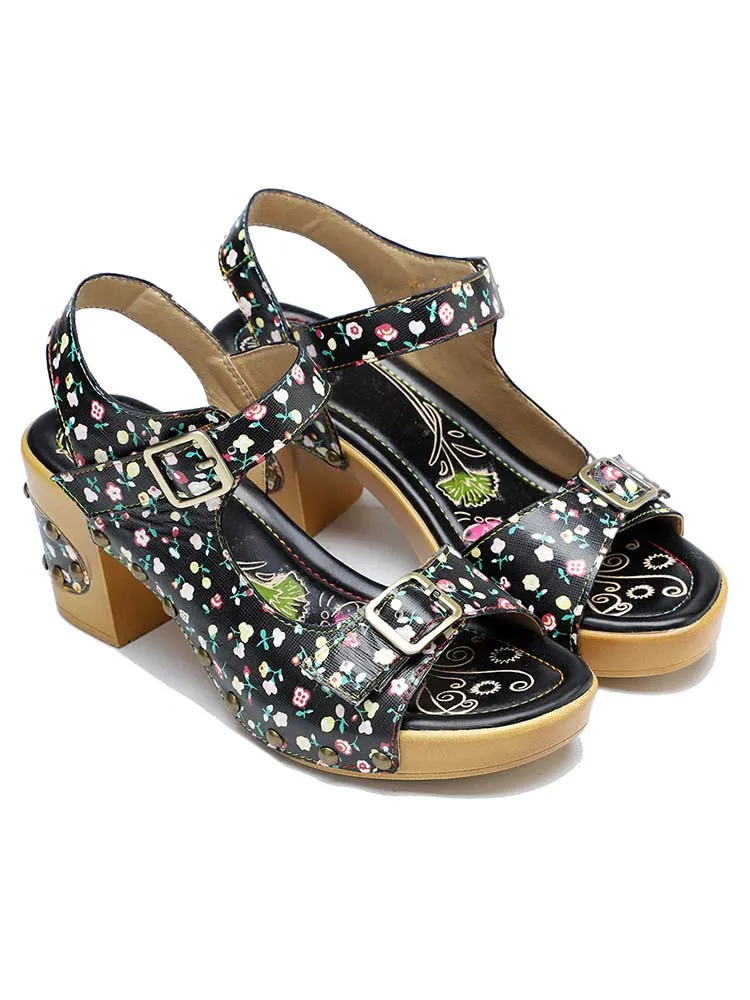 Retro Fashionable Handmade Leather Floral Sandals