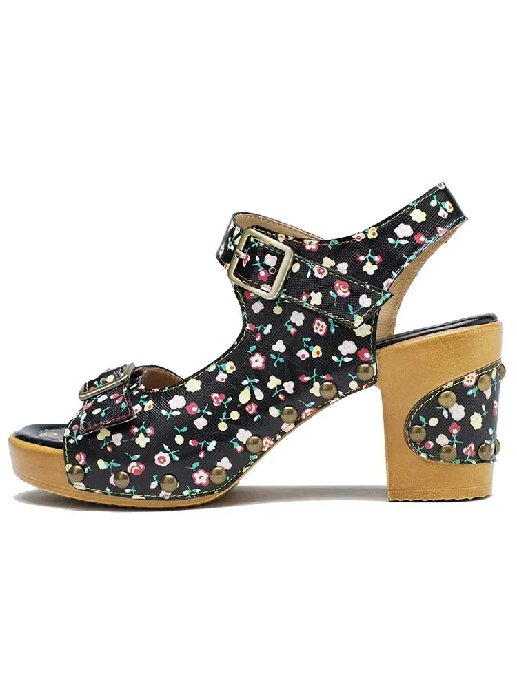 Retro Fashionable Handmade Leather Floral Sandals