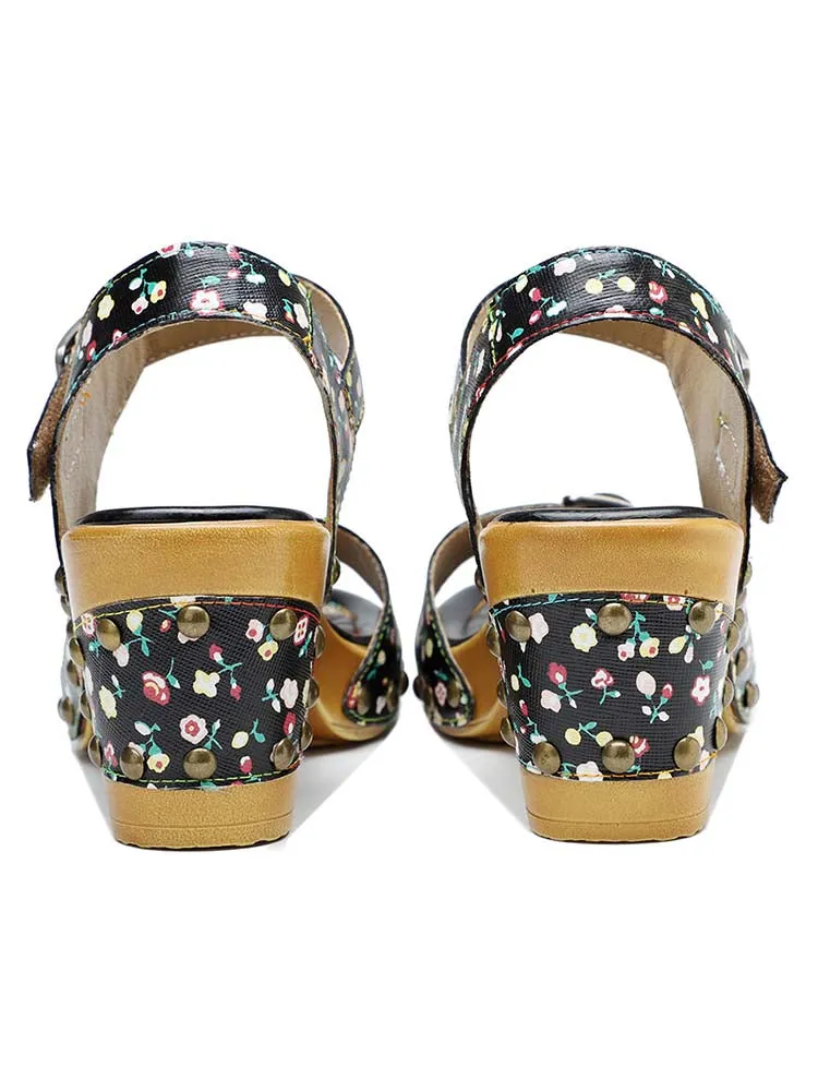 Retro Fashionable Handmade Leather Floral Sandals
