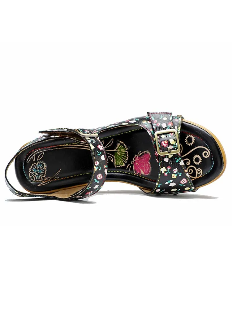 Retro Fashionable Handmade Leather Floral Sandals
