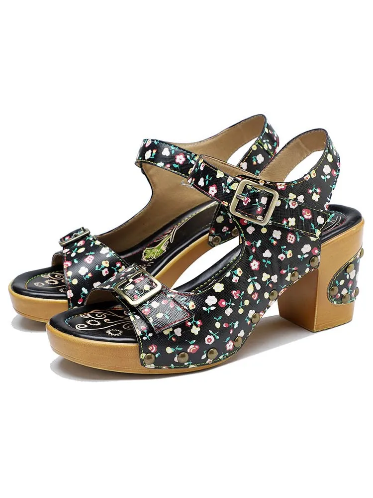 Retro Fashionable Handmade Leather Floral Sandals
