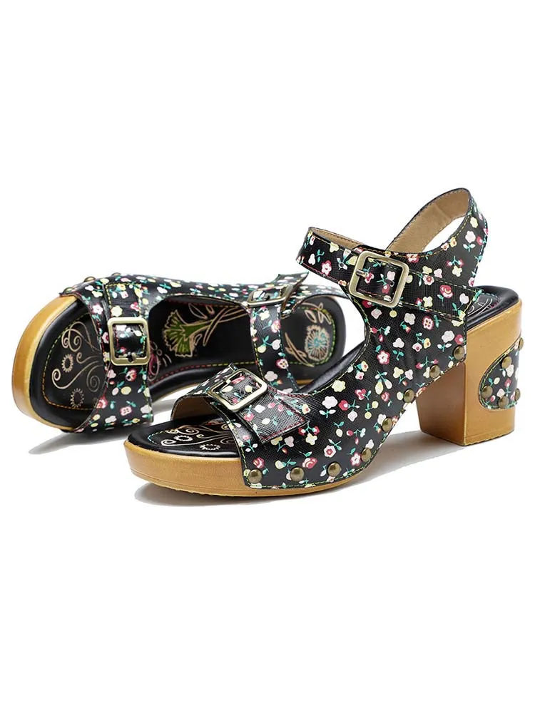 Retro Fashionable Handmade Leather Floral Sandals