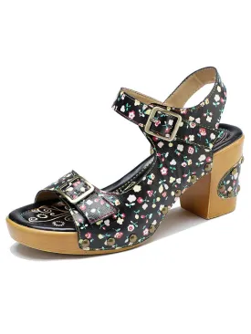 Retro Fashionable Handmade Leather Floral Sandals