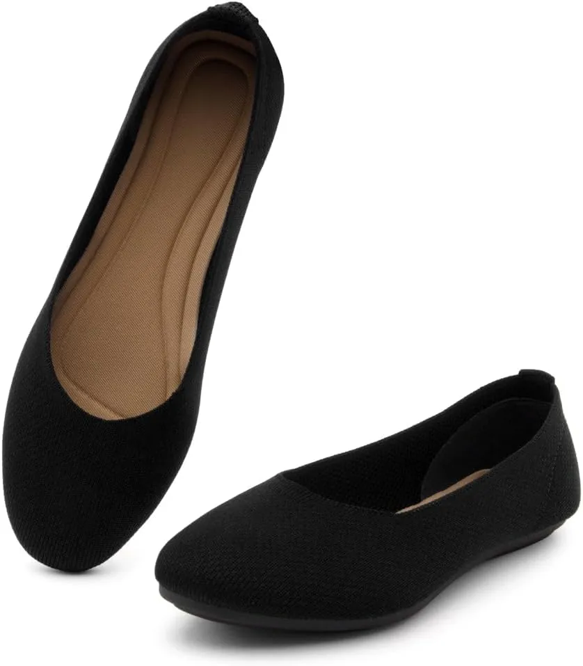 Shoe Land SL-Memory Womens Flats  Round Toe Dressy Ballet Flats, Foldable Slip-On Knit Flat Shoes with Memory Foam, Comfortable for Daily Wear, Work, Office, and Party