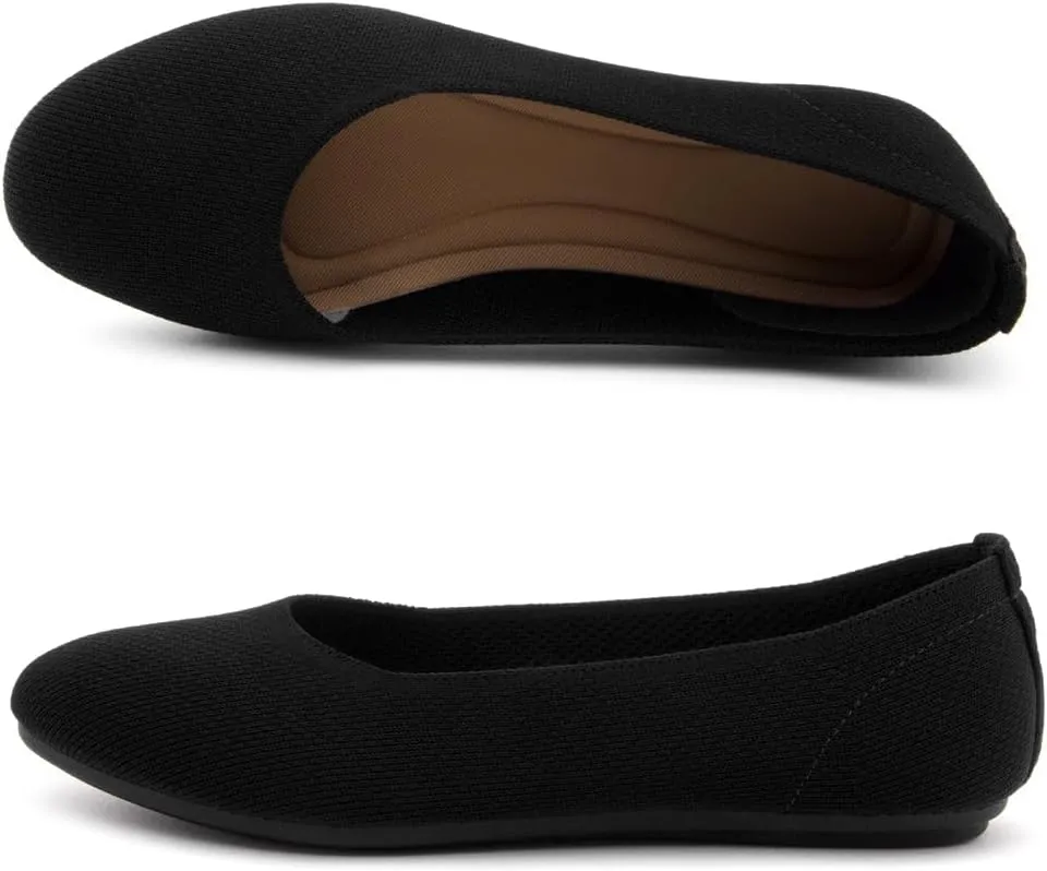 Shoe Land SL-Memory Womens Flats  Round Toe Dressy Ballet Flats, Foldable Slip-On Knit Flat Shoes with Memory Foam, Comfortable for Daily Wear, Work, Office, and Party