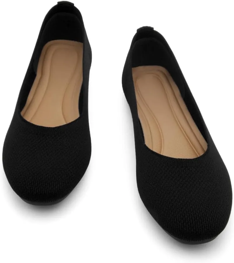 Shoe Land SL-Memory Womens Flats  Round Toe Dressy Ballet Flats, Foldable Slip-On Knit Flat Shoes with Memory Foam, Comfortable for Daily Wear, Work, Office, and Party