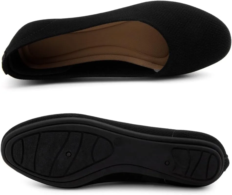 Shoe Land SL-Memory Womens Flats  Round Toe Dressy Ballet Flats, Foldable Slip-On Knit Flat Shoes with Memory Foam, Comfortable for Daily Wear, Work, Office, and Party