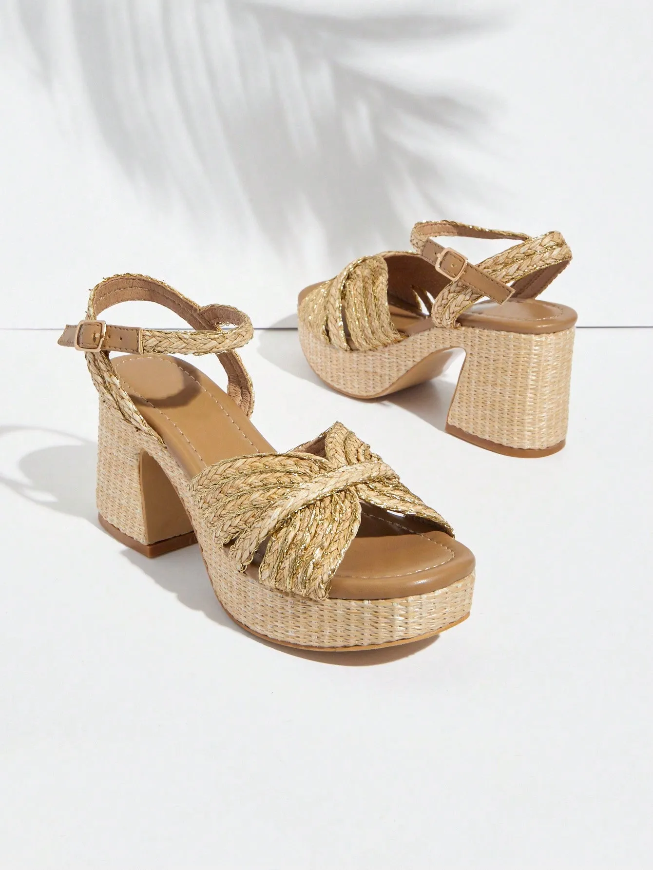 SHUZIA Women's Fashionable Summer Vacation Style High Heel Woven Design Sandals
