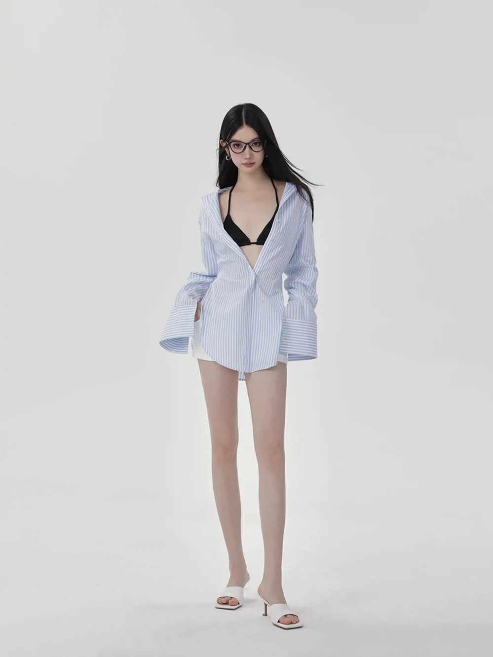 Striped Long-Sleeve Oversized Button-Up Shirt