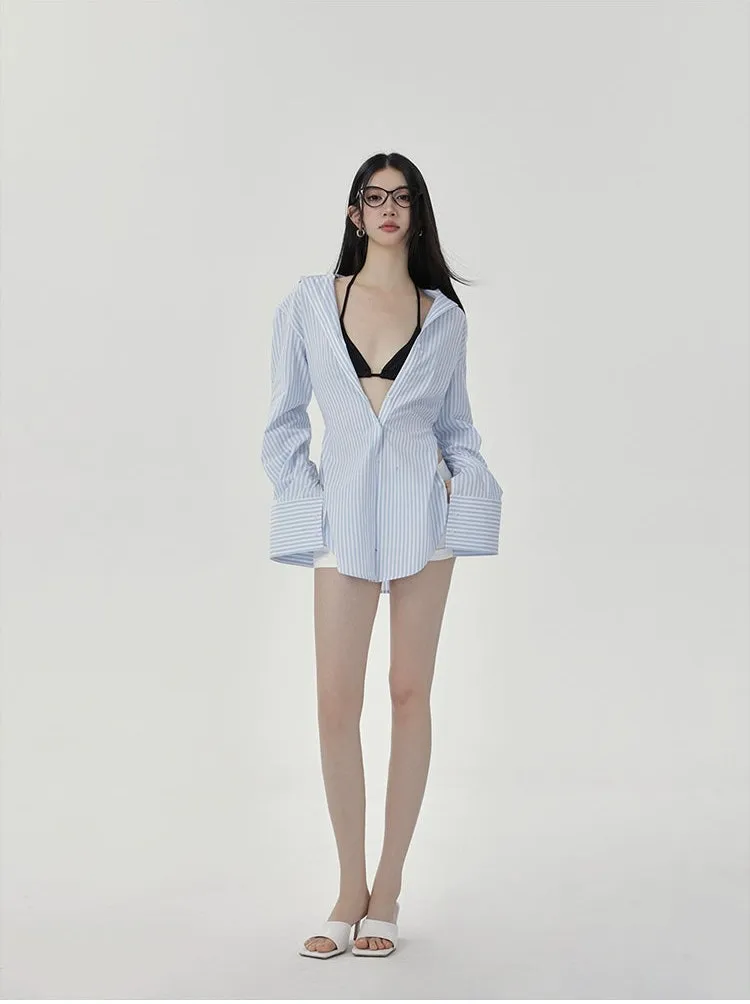 Striped Long-Sleeve Oversized Button-Up Shirt