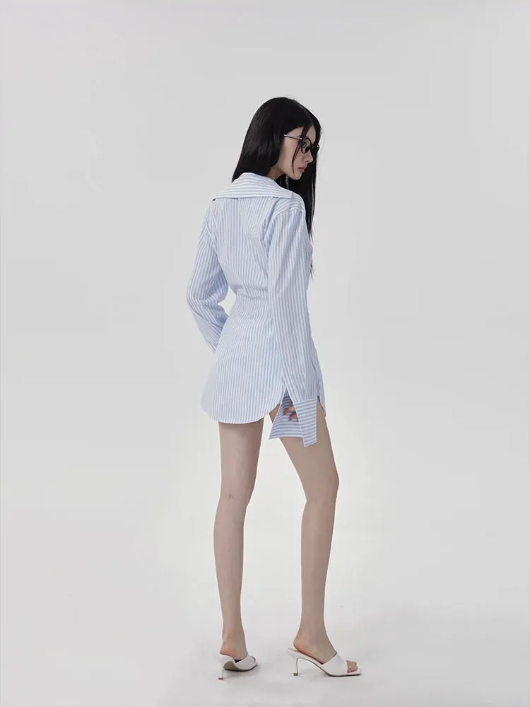 Striped Long-Sleeve Oversized Button-Up Shirt