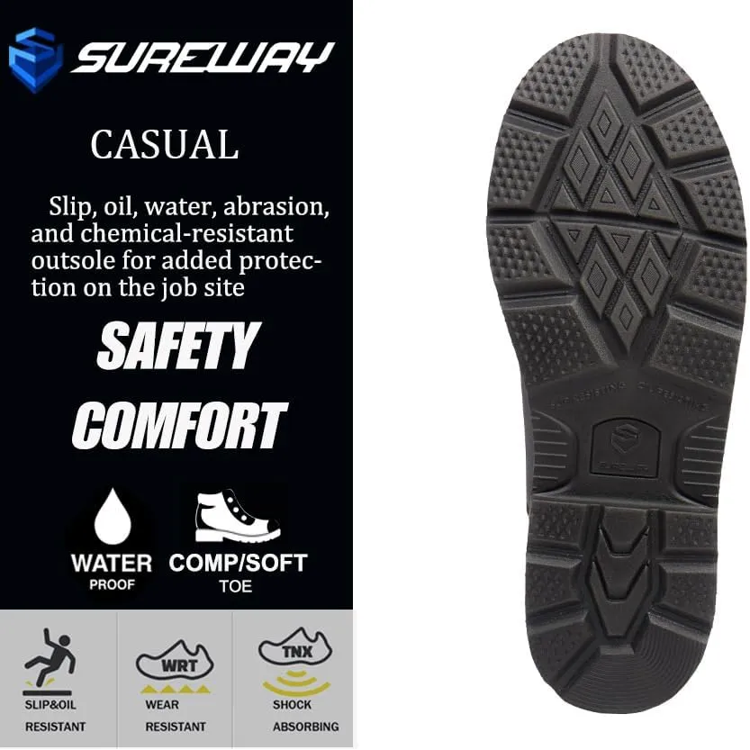 SUREWAY Soft Toe Heavy Duty Waterproof Work Boot, Mens 6" Goodyear Welt Oil/Slip Resistant Dual-Density Comfortable Outsole Leather Construction Industrial Safety Lace Up Work Boots - Brown