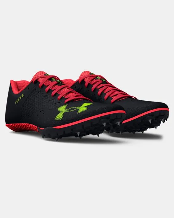 Unisex Adults' UA Kick Sprint 4 Track Spikes - Black/Beta/High Vis Yellow