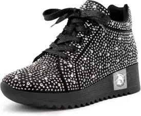 Women's Fashion Glitter Sneakers Platform Wedge Shoes Sparkly Rhinestone High Top Sneakers Trendy Sequin Shoes Wedding Bride Dress