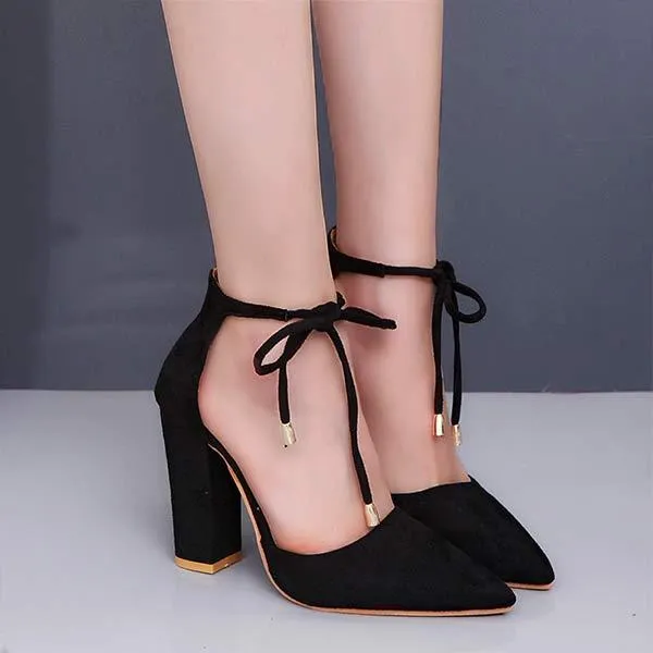 Women's High Heel Chunky Sandals with Ankle Straps and Pointed Toe 57146998C