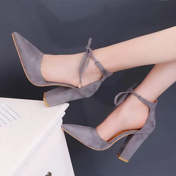 Women's High Heel Chunky Sandals with Ankle Straps and Pointed Toe 57146998C