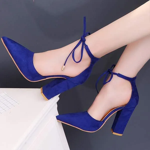 Women's High Heel Chunky Sandals with Ankle Straps and Pointed Toe 57146998C
